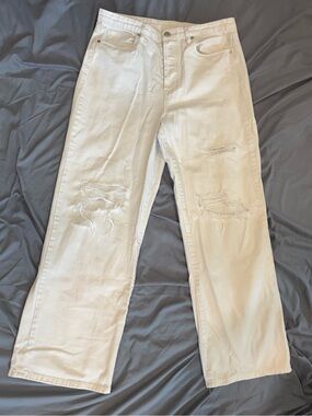 Blank NYC The Franklin High-Waisted White Distressed Wide-Leg Jeans